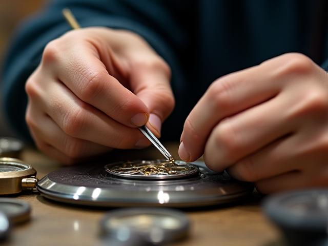 日本の熟練時計職人が作業中